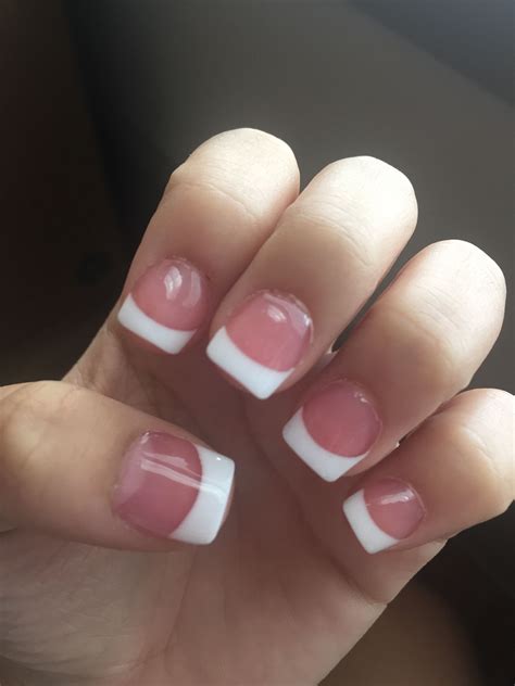 Pink and white acrylic nails French short pretty | Short square acrylic ...