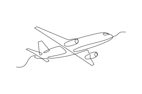 Continuous line drawing of flying airplane. Single one line art of jet ...