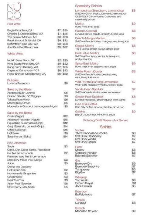 Nudo Ramen House menu in Spokane, Washington, USA