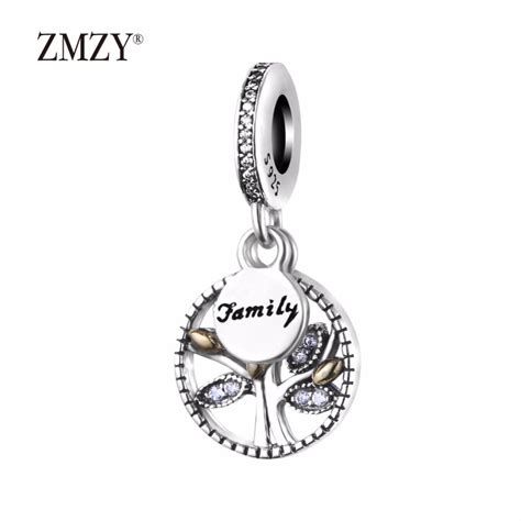 ZMZY Authentic 925 Sterling Silver Charms Family Tree Pendants Clear Cubic Zirconia Beads Fits ...