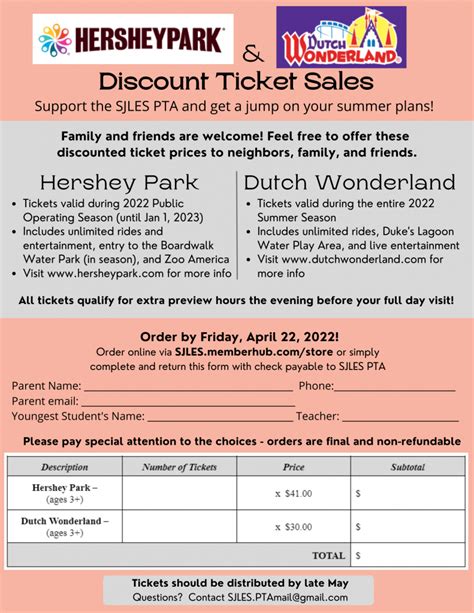 Hershey Park and Dutch Wonderland Tickets | SJLES PTA