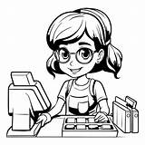 Premium Vector  Girl With cash register Black And White sketch template
