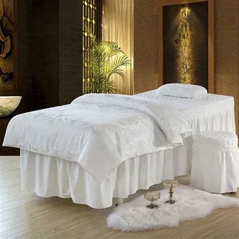 European Style Spa Salon Bedding Sets White Pink Jacquard Nordic Body Beauty Bed Linen Bedsheet ...