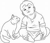 Boy Talking To Cat Drawing For Coloring Stock Illustration  sketch template