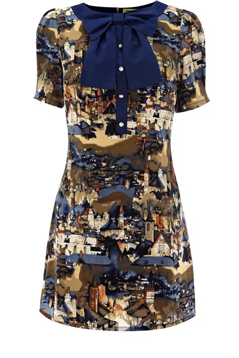 Oasis Clothing | Navy Bow Collar Print Dress | Womens Fashion Clothing | Oasis Stores UK ...