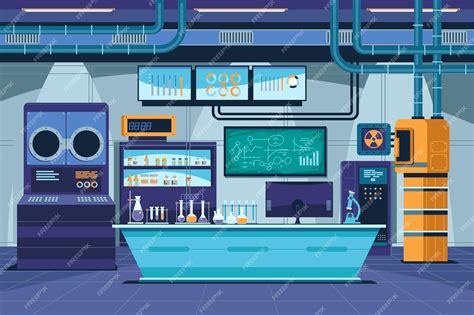 Ilustración de sala de laboratorio de dibujos animados | Vector Premium