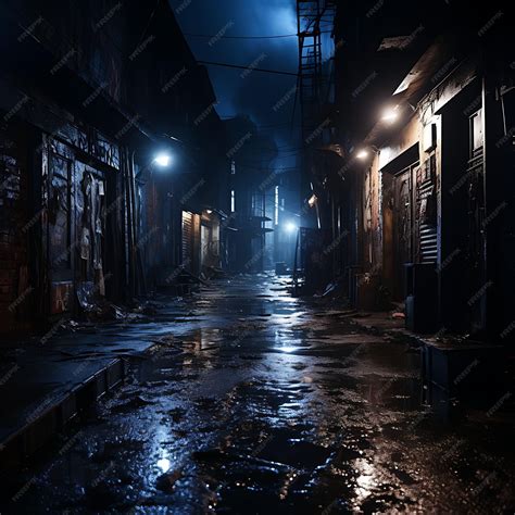 Premium AI Image | Photo of Moody City Alley a Dimly Lit City Alleyway ...