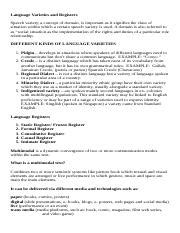 Reviewer in Language Varieties and Registers.docx - Language Varieties ...