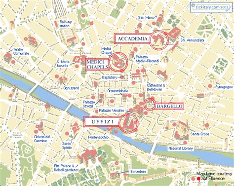 Map of Florence Museums - Uffizi, Accademia (David), Bargello & Medici Chapels