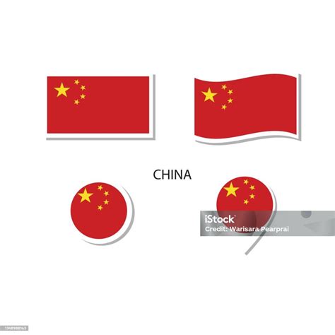 China Flag Logo Icon Set Rectangle Flat Icons Circular Shape Marker With Flags Stock ...