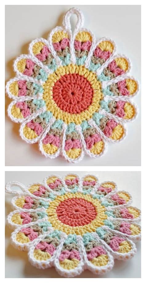 10 Colorful Crochet Flower Pot Holder with FREE Pattern | Crochet pot holders free pattern ...