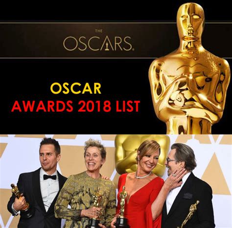 Complete List of the 2018 Oscar Winners ~ Discover Infotainment, Jobs, Tourism and Personal ...