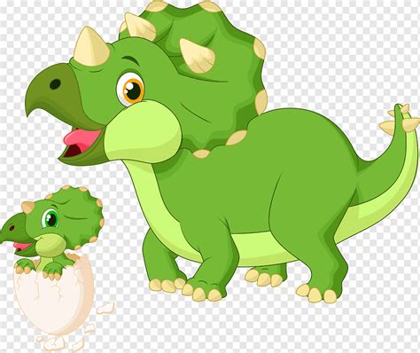 Ilustração de dois triceratops verdes, bebê Triceratops, dinossauro ...