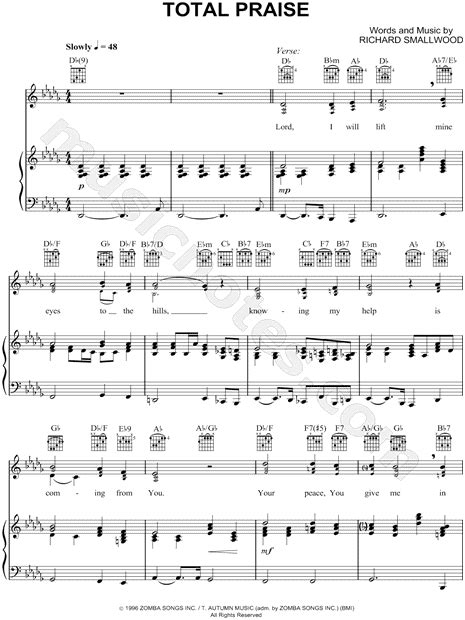 Richard Smallwood "Total Praise" Sheet Music in Db Major (transposable ...