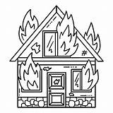 Firefighter With A Burning House Coloring Page Stock Vector  sketch template