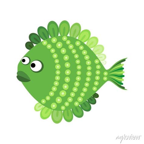 Fantastic green fish. vector cartoon illustration posters for the wall ...