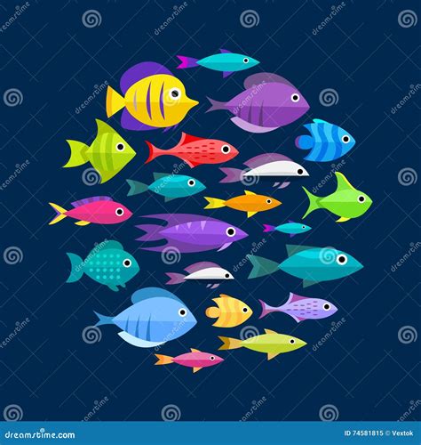 Cartoon Fish Collection Background Stock Vector - Illustration of exotic, aquatic: 74581815