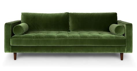 Sven Walnut & Grass Green Velvet 3 Seater Sofa | Article