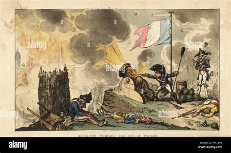 Napoleon working the gun at the Siege of Toulon, 1793. Handcoloured ...