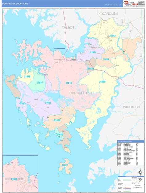 Dorchester County, MD Wall Map Color Cast Style by MarketMAPS - MapSales