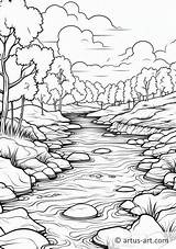Peaceful River Scene Coloring Page » Free Download Artus Art sketch template