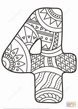 Number 4 Zentangle coloring page  Free Printable Coloring Pages sketch template