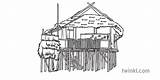 Stilt House Coloring Clip Fishery Kleurplaat Pages Vector Clipart  sketch template