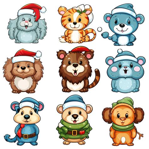 Cartoon Illustration Of Animal Characters On Christmas Time Set, Funny Christmas, Santa Gift ...