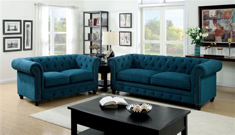 Stanford Dark Teal Fabric Living Room Set | Cheap living room furniture ...