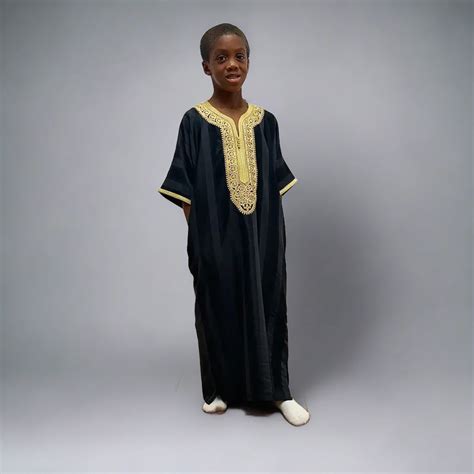 Kids Shiny Moroccan Thobe Collection - Black and Gold / 40