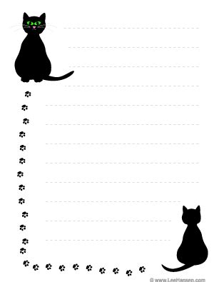 Printable Cats and Pawprints Border Paper with Lines | Borders for ...