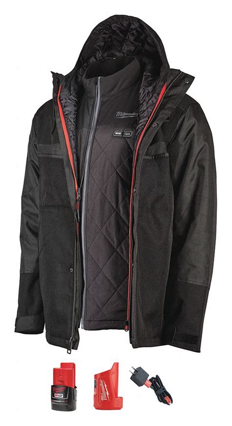 MILWAUKEE Men's Black Heated Jacket, Size: 3XL, Battery Included: Yes ...