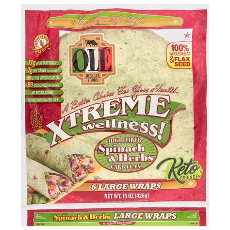 Ole Mexican Foods Xtreme Wellness! Xtreme Wellness Whole Wheat Spinach ...