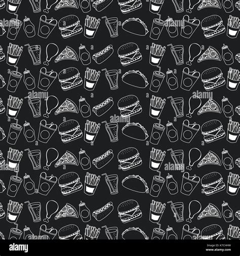 fast food menu delicious fresh seamless pattern dark background Stock Vector Image & Art - Alamy