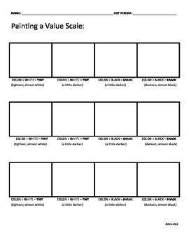 Tints/Shades Value Scale Painting Worksheet - PDF by Make Art Be Happy