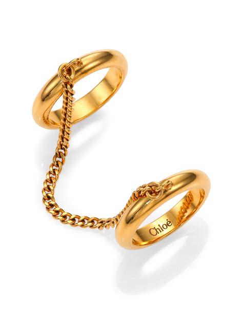 Chloé Carly Chain & Band Double Ring in Metallic | Lyst