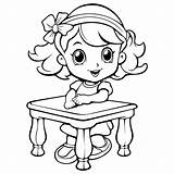 Premium Vector  Cute Girl In The school desk coloring Book Page Design sketch template