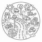 Road City Coloring Page Outline Sketch Drawing  sketch template