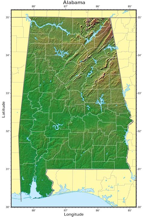 Alabama Relief Map • Mapsof.net