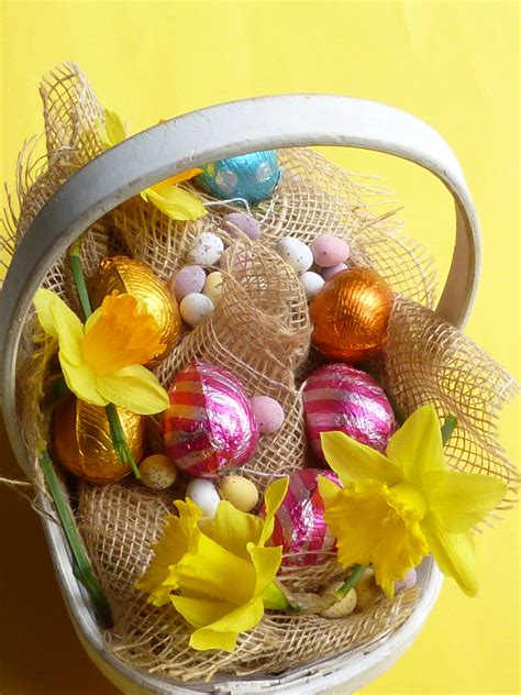 Easter basket filled with holiday goodies Creative Commons Stock Image