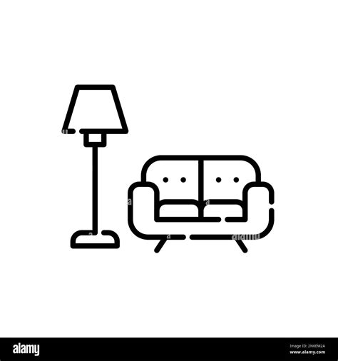 Cozy sofa and floor lamp. Living room furniture. Interior design. Pixel perfect, editable stroke ...