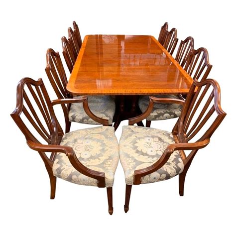 Baker Furniture Mahogany Dining Room Set Table and Ten Chairs at 1stDibs