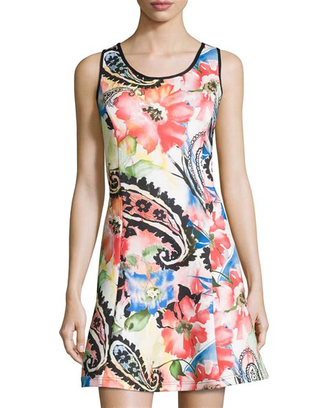 Neiman marcus Floral Sleeveless Fit-and-flare Dress | Lyst