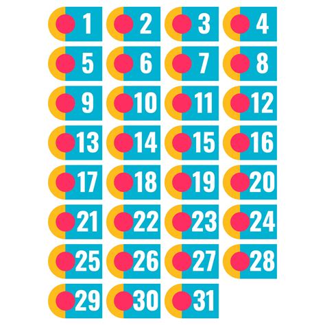 Printable Calendar Numbers Free Printable Numbers 1 31 Pdf - 2024 ...