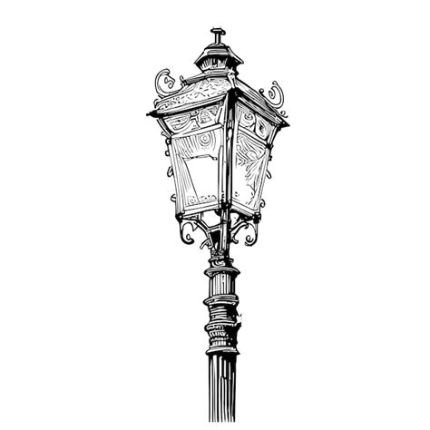 Esboço retrô da lâmpada de rua mão desenhada gravura estilo ilustração vetorial. | Vetor Premium