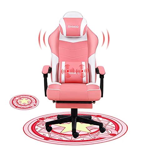Pink Gaming Chair with Footrest Ergonomic Office Chair Desk Chair Computer Chair with Massage ...