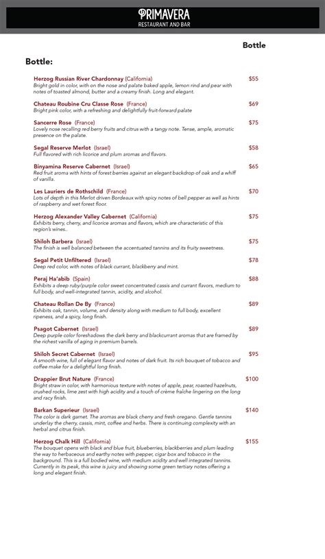 Our Menu - Primavera Restaurant & Bar