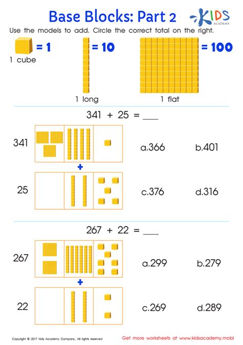 Base Ten Blocks Worksheet: Part 2, Free Printable PDF for Kids