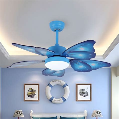 LED Acrylic Semi Flush Mount Kids Blue 5 Butterfly Wing Blades Bedroom ...