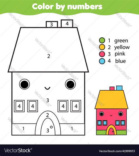 Cute house color by numbers educational game Vector Image